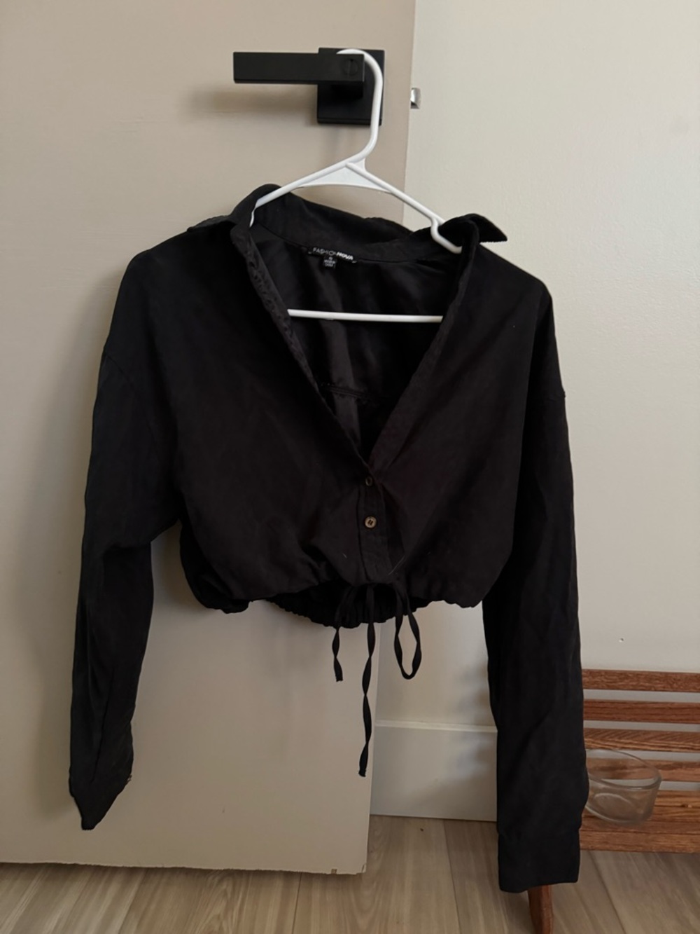 Fashion Nova Black Drawstring Crop Blouse